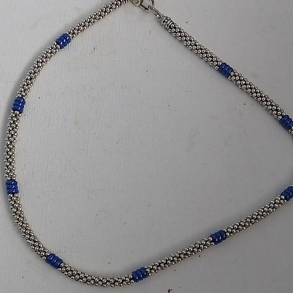 Lagos 18k Sterling Silver Cav. Marine Crm 9/3 Stn 5mm Rp  Necklace 16